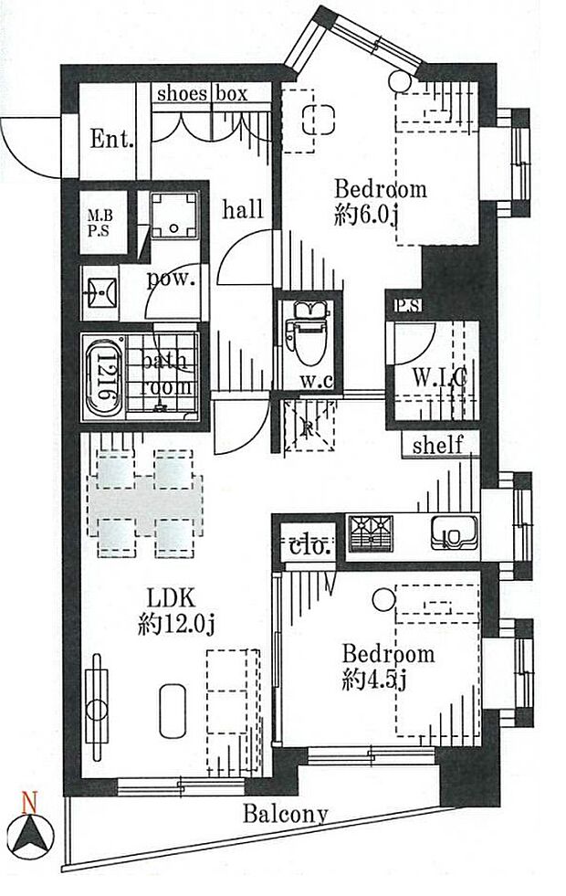 ライオンズマンション板橋区役所前第６(2LDK) 2階の間取り図