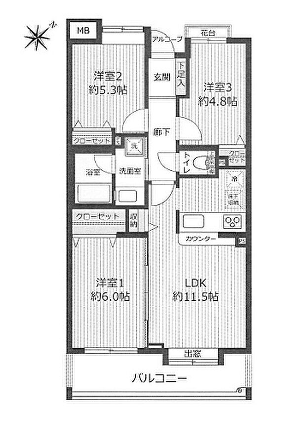 プランヴェール青葉台(3LDK) 1階の間取り図