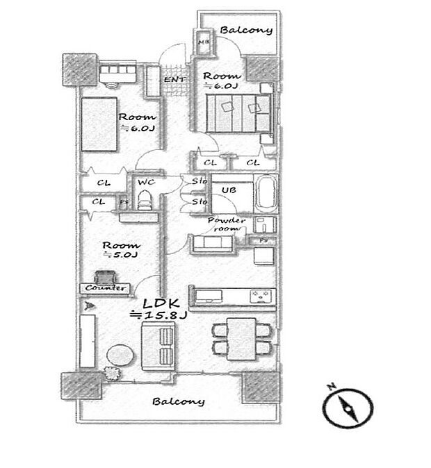 日神パレステージ船橋南(3LDK) 2階の間取り図