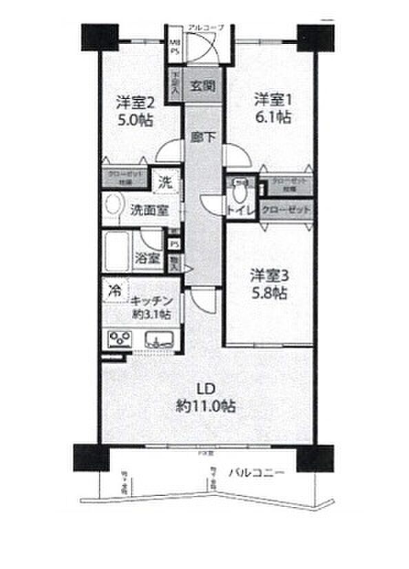 ライオンズマンション千葉グランドタワー(3LDK) 2階/210の間取り図