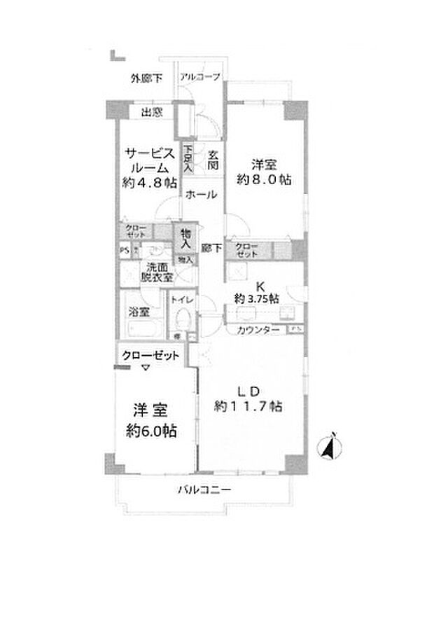 ハイツ川崎紺屋町(2SLDK) 4階の間取り図