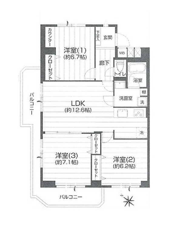 東武西新井東口サンライトマンション(3LDK) 9階/910の内観