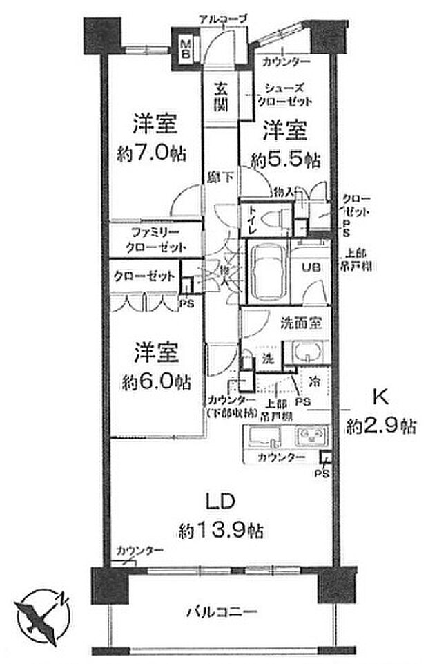 ライフレビュー川崎グリーンプレイス(3LDK) 5階/503の間取り図