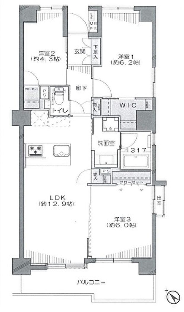 板橋区役所前リリエンハイム(3LDK) 10階/1002の間取り図