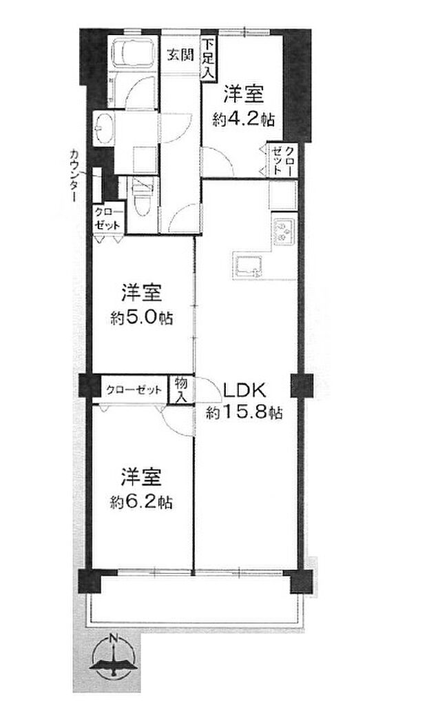 真間パレスマンション(3LDK) 4階/404の間取り図