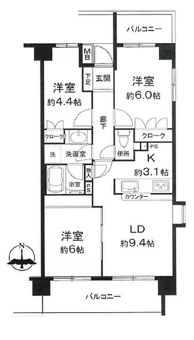 松戸パークホームズ(3LDK) 1階/102の内観