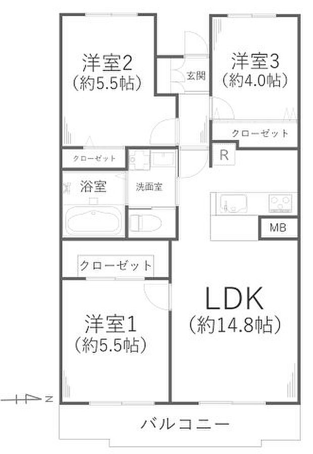 グランビスタ横浜三ツ沢(3LDK) 3階/305の間取り図