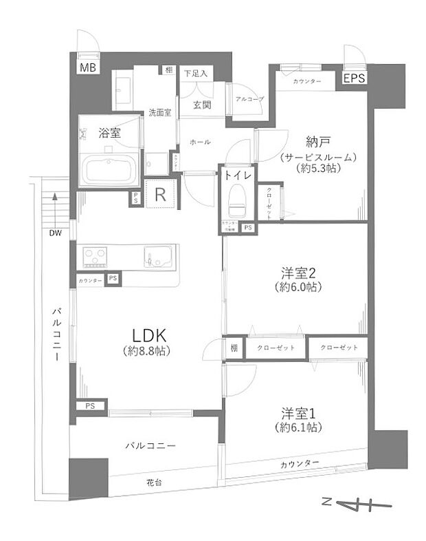 ル・シック千葉フロンテージ(2SLDK) 10階/1001の間取り図