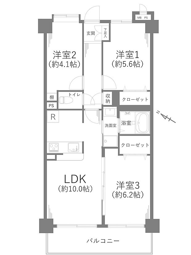 ファインクレスト福生(3DK) 2階/203の内観