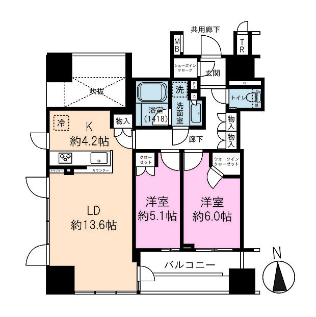 クレヴィアタワー御堂筋本町(2LDK) 10階の間取り図