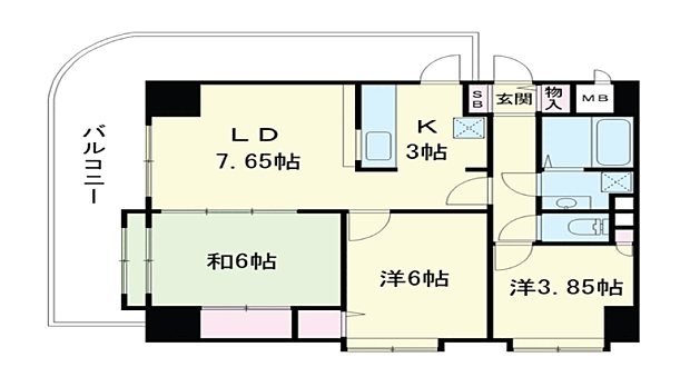 キャッスルマンション坂戸C(3LDK) 6階/601号室の間取り図
