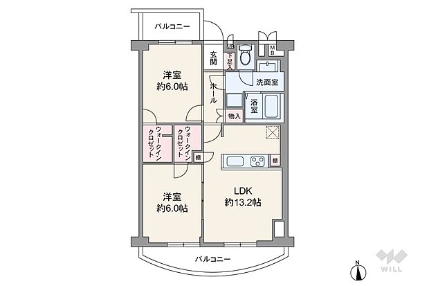 南茨木ハイタウン美沢Ｂ棟(2LDK) 11階の間取り図