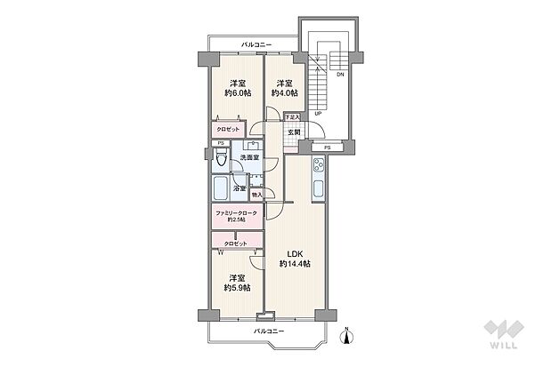 茨木レックスマンションＢ棟(3SLDK) 7階の間取り図