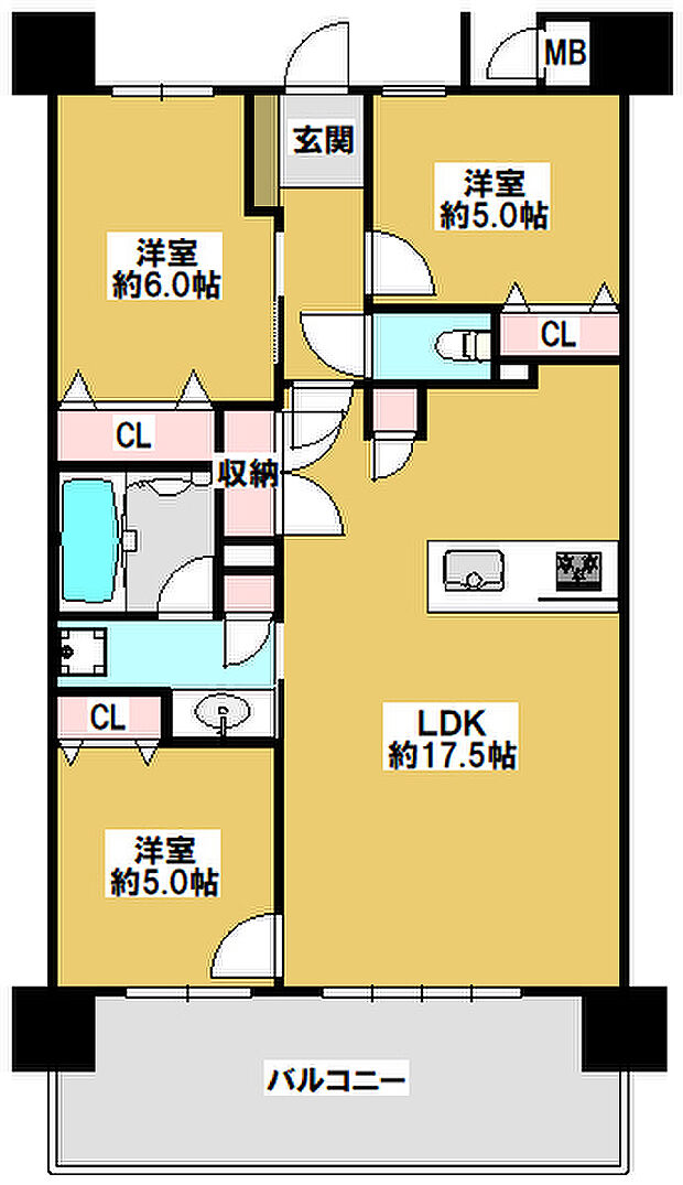 グランドパレスサンリード南大分(3LDK) 6階/602の間取り図