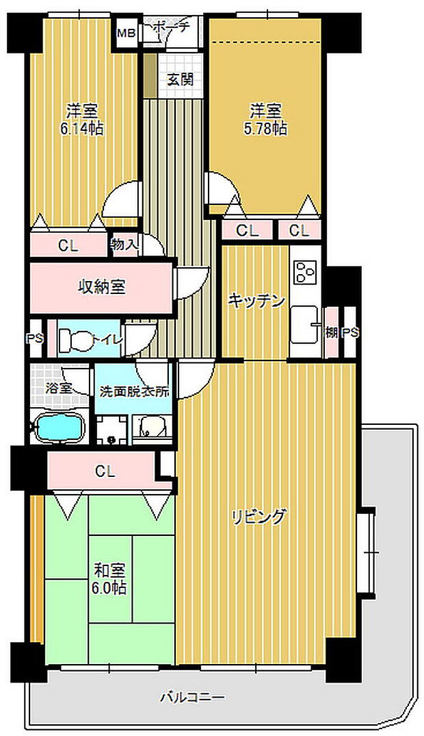 シティフォレスト武町(3LDK) 2階の内観