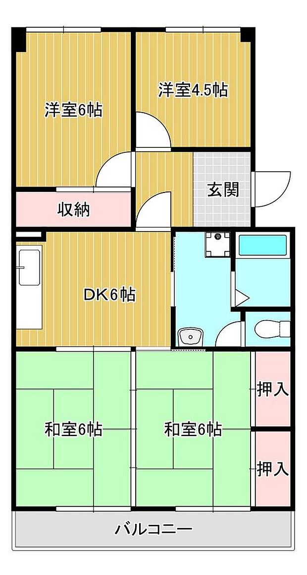 大里グリーンマンション(4DK) 2階の間取り図