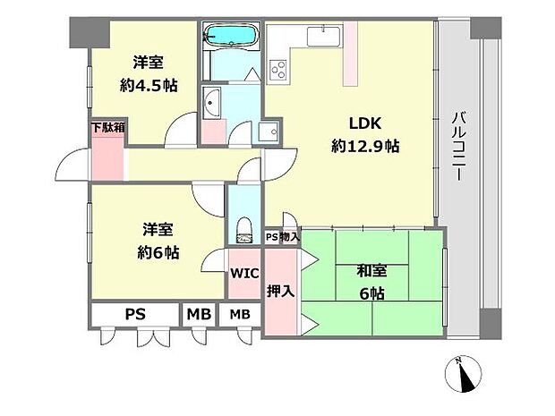 パークスクエア宝塚リバータワー(3LDK) 3階の間取り図