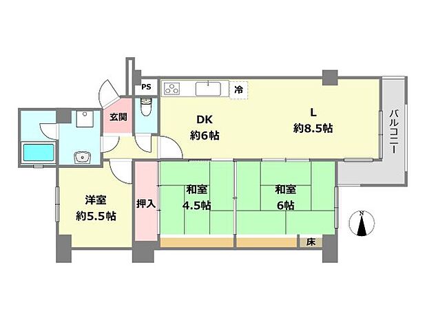 新伊丹グランドハイツコーワ(3LDK) 3階の間取り図