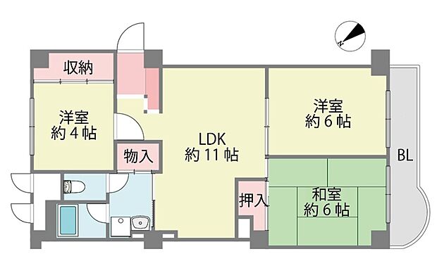 桜台ハイツ2号棟(3LDK) 6階の間取り図