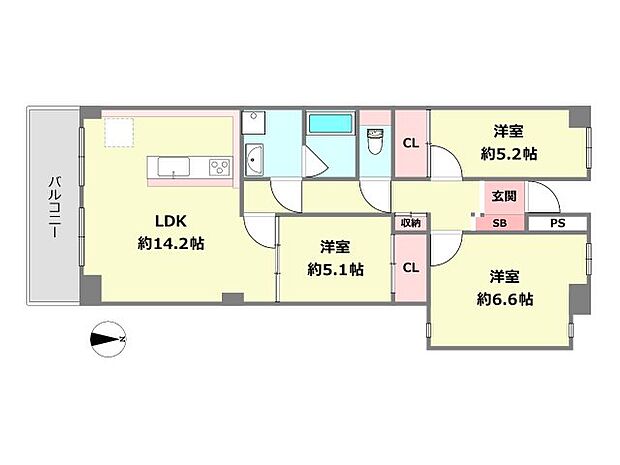 伊丹駅前ファミリーハイツ(3LDK) 9階の間取り図