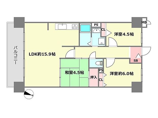 ロイヤルシャトー伊丹行基(3LDK) 2階の間取り図