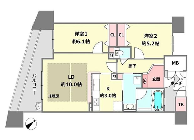 キングレジデンス・ラ・セーヌ宝塚(2LDK) 2階の内観