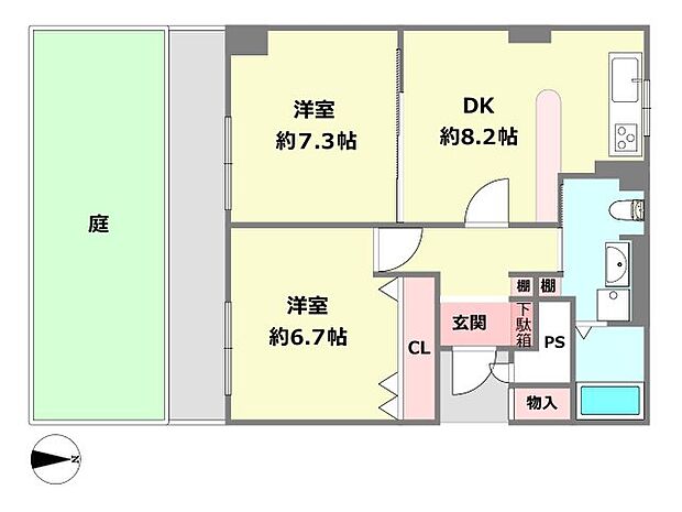 ローレルハイツ宝塚壱号棟(2DK) 1階の間取り図