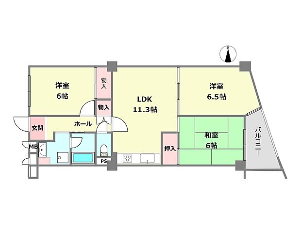 伊丹駅前サンハイツ(3LDK) 4階の間取り図
