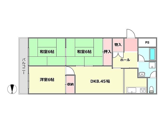 伊丹グリーンハイツ(3DK) 5階の間取り図