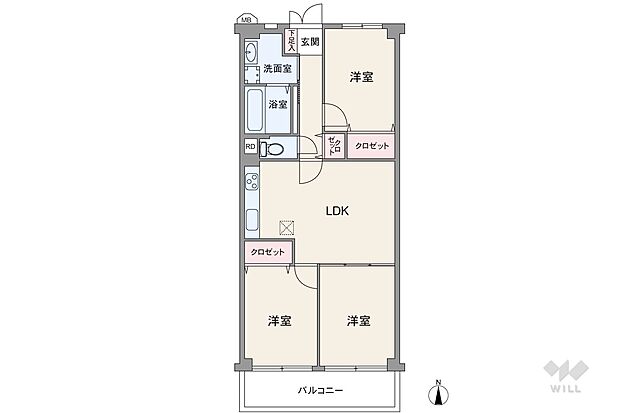 日商岩井香枦園マンション1号棟(3LDK) 3階の間取り図