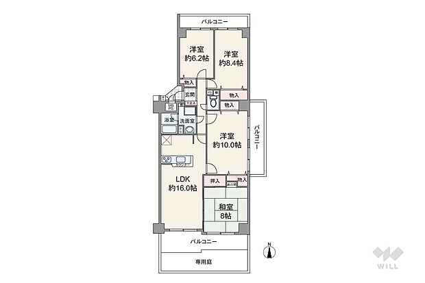 サンロイヤル池田バードヒルズ1号館(4LDK) 2階の間取り図
