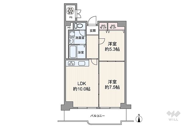 【間取り図】廊下部分が少なく。居住スペースを広く確保したプラン。南東側の洋室をリビングの一部にしたり、独立した居室として利用したりなど、生活スタイルに合わせて使い分けることが可能です。