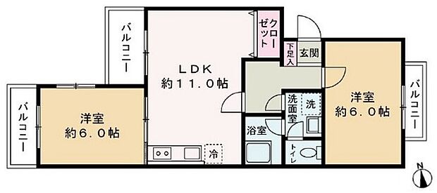 三田南常盤台コーポ(2LDK) 1階の間取り図