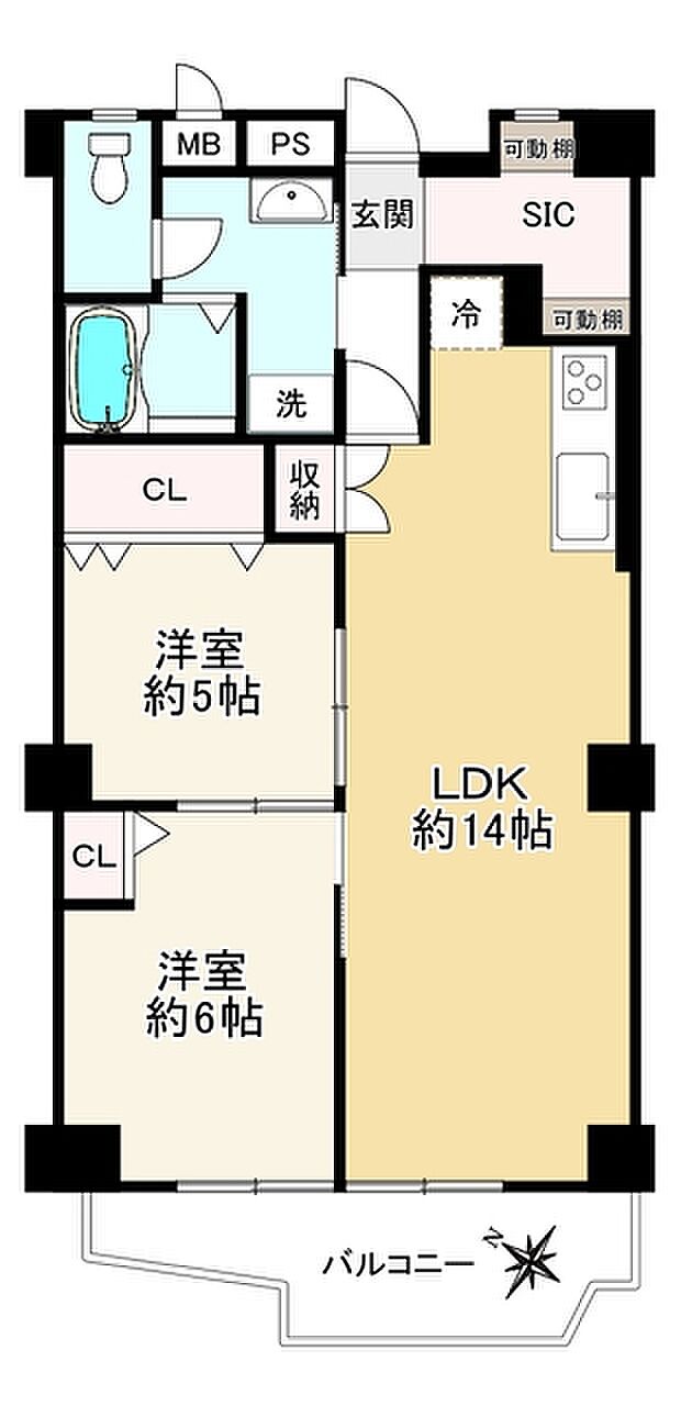 岡本センチュリーマンション(2LDK) 3階の間取り図