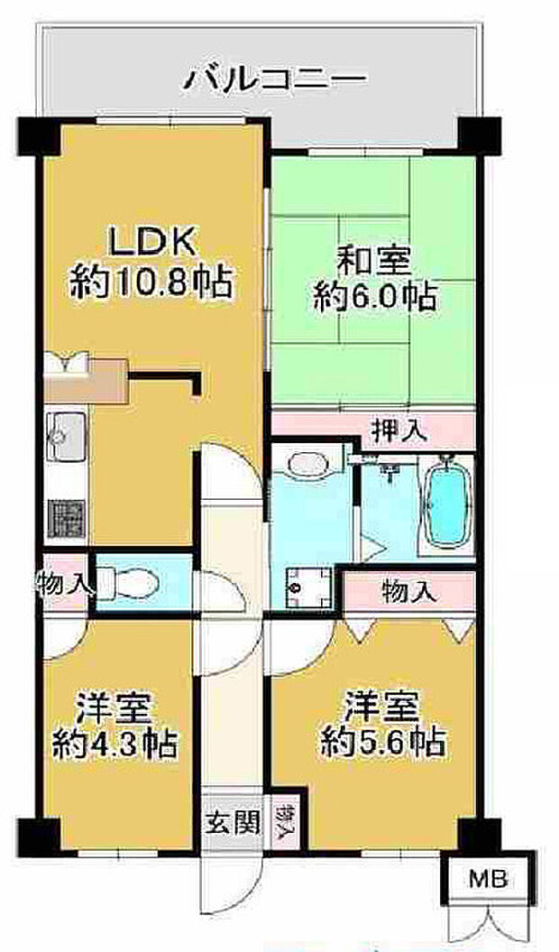 ユニハイム東灘(3LDK) 9階の間取り図