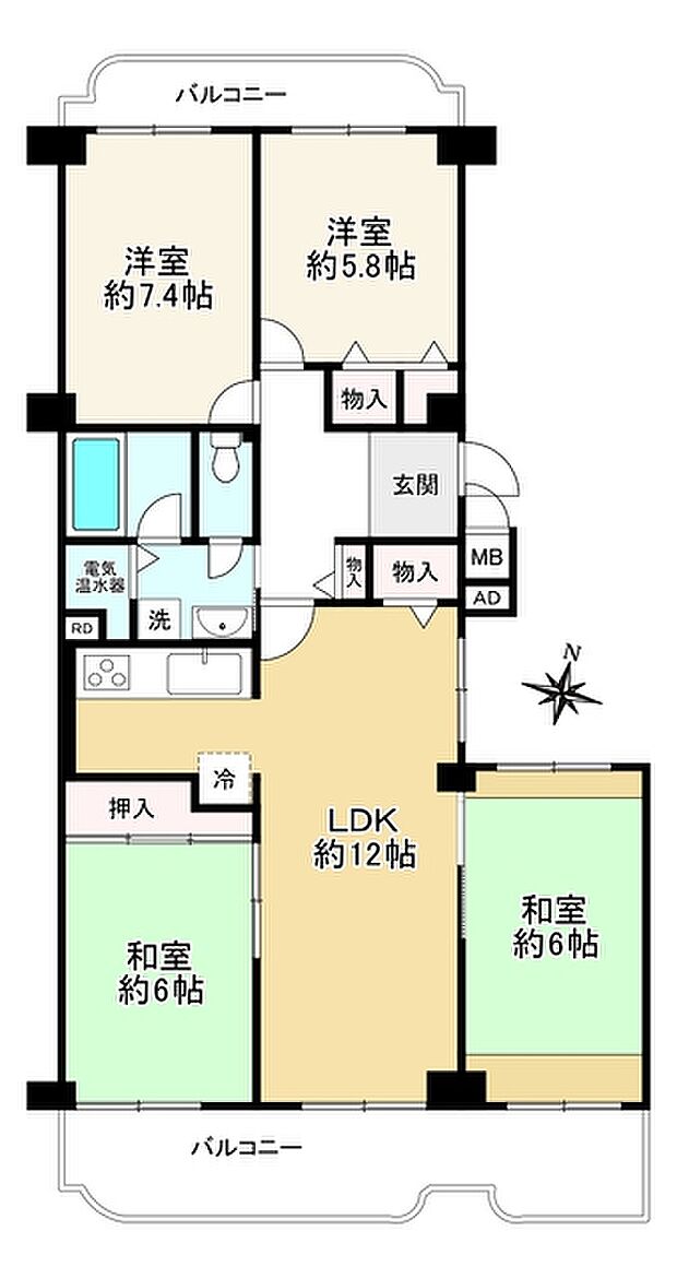 東灘スカイハイツ(4LDK) 4階の間取り図
