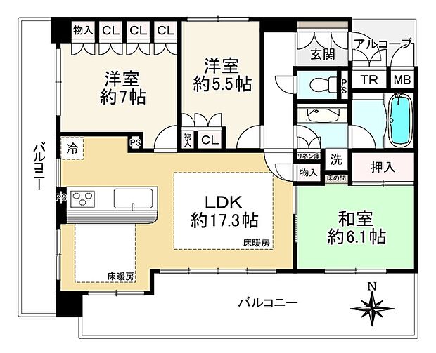 ザ・岡本プレミアム(3LDK) 5階の間取り図