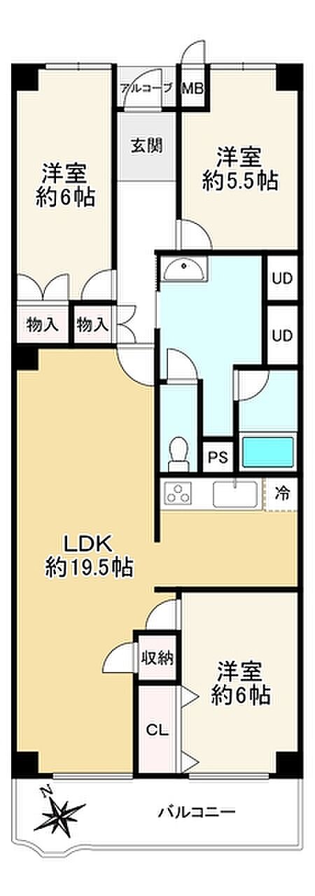 朝日ヶ丘レックスマンション2号棟(3LDK) 4階の間取り図