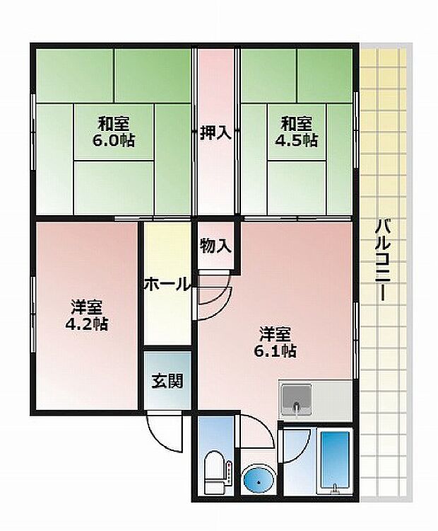 渦森コーポＢ棟(3DK) 5階の間取り図