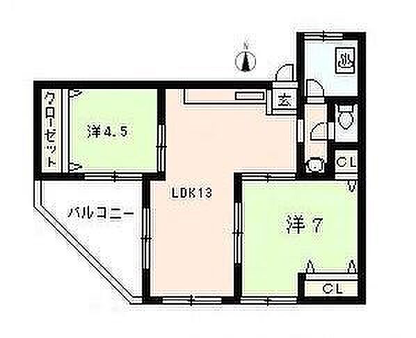 ニュー甲子園ハイツ(2LDK) 4階の間取り図