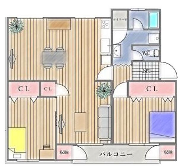 甲子園ビューハイツ　N棟(2LDK) 5階の間取り図