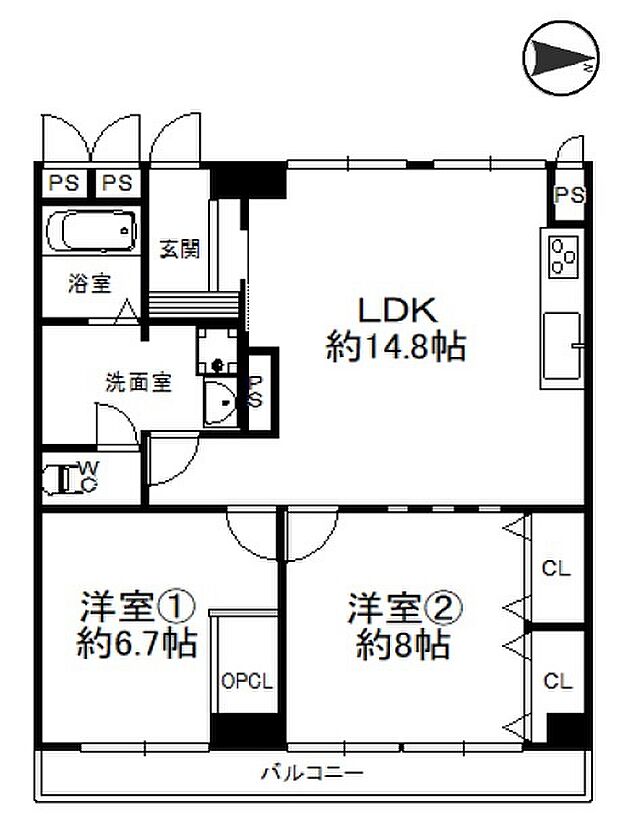 夙川7番街ストークマンション(3LDK) 4階の間取り図