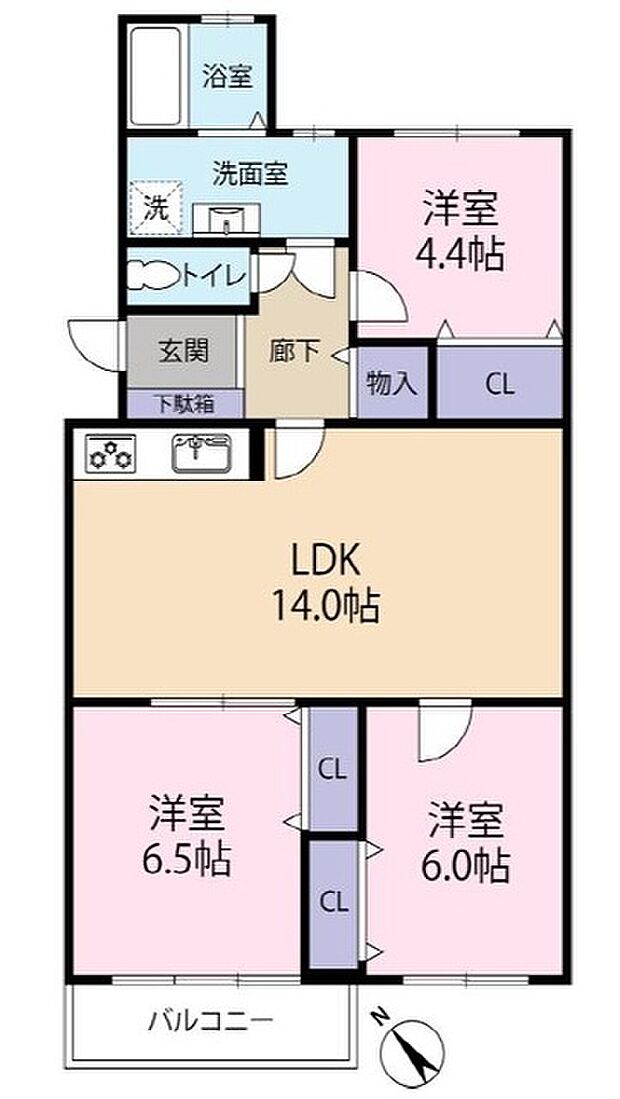 上田東町住宅1号棟(3LDK) 3階の間取り図