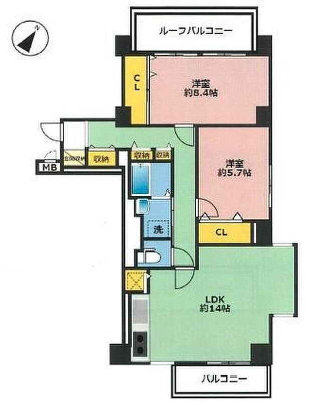 ネオハイツ三宮(2LDK) 7階の間取り図