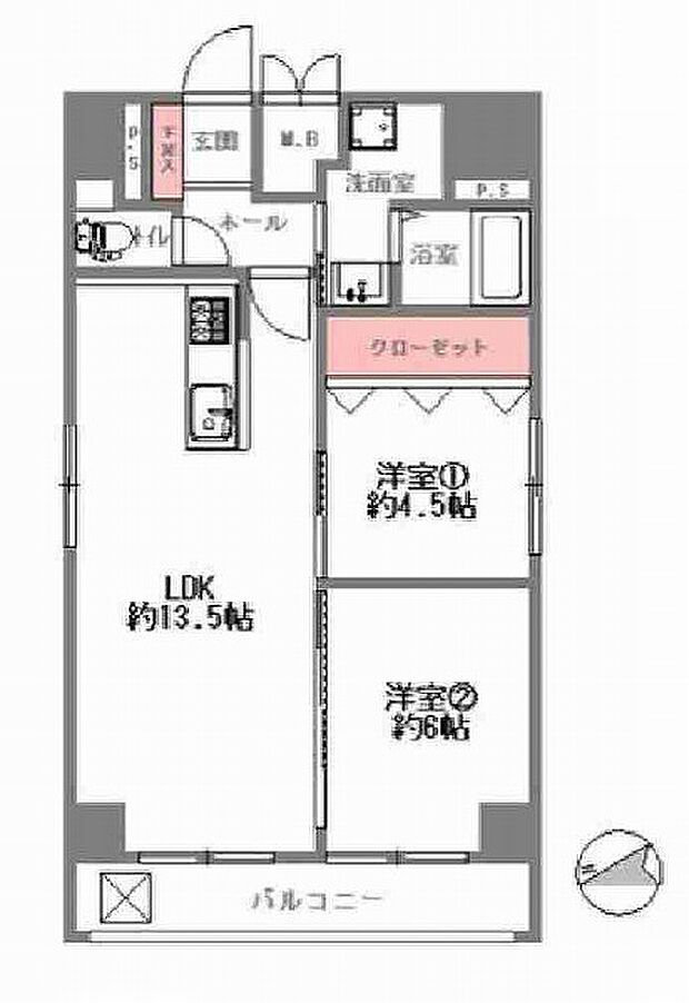 ネオアージュ神戸元町(2LDK) 10階の間取り図