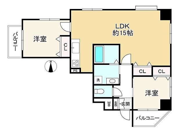 ローレル北野・中山手通(2LDK) 4階の間取り図