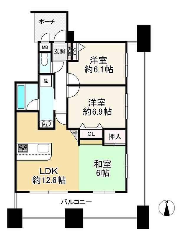パルメーラ神戸駅前(3LDK) 2階の間取り図