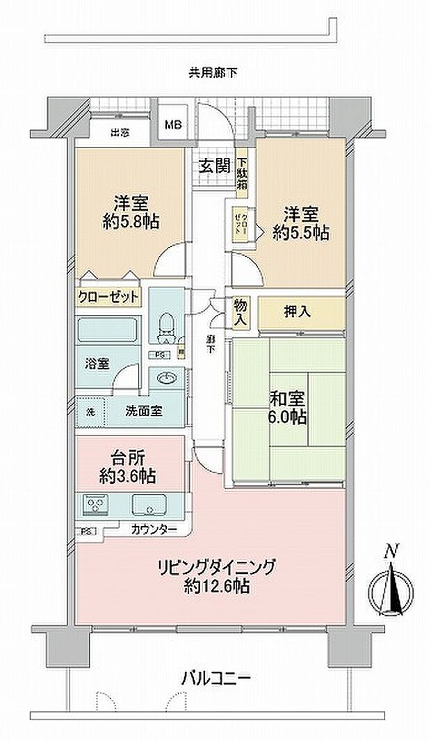 芦屋ハイタウン(3LDK) 2階の間取り図