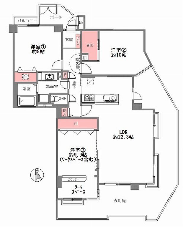 パレロワイヤル翠ヶ丘(3LDK) 1階の間取り図