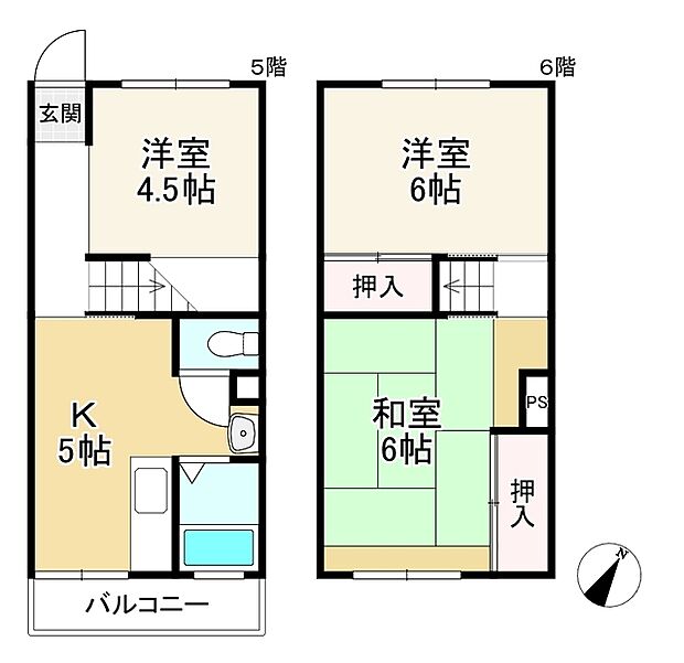 鶴甲コーポ25号館(3K) 5階の間取り図